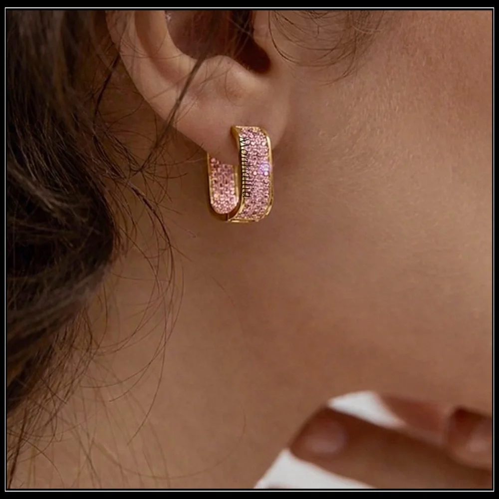 Clearance! New Blush Pink Pavé Oval Cubic Zirconia Huggie Hoop Earrings
